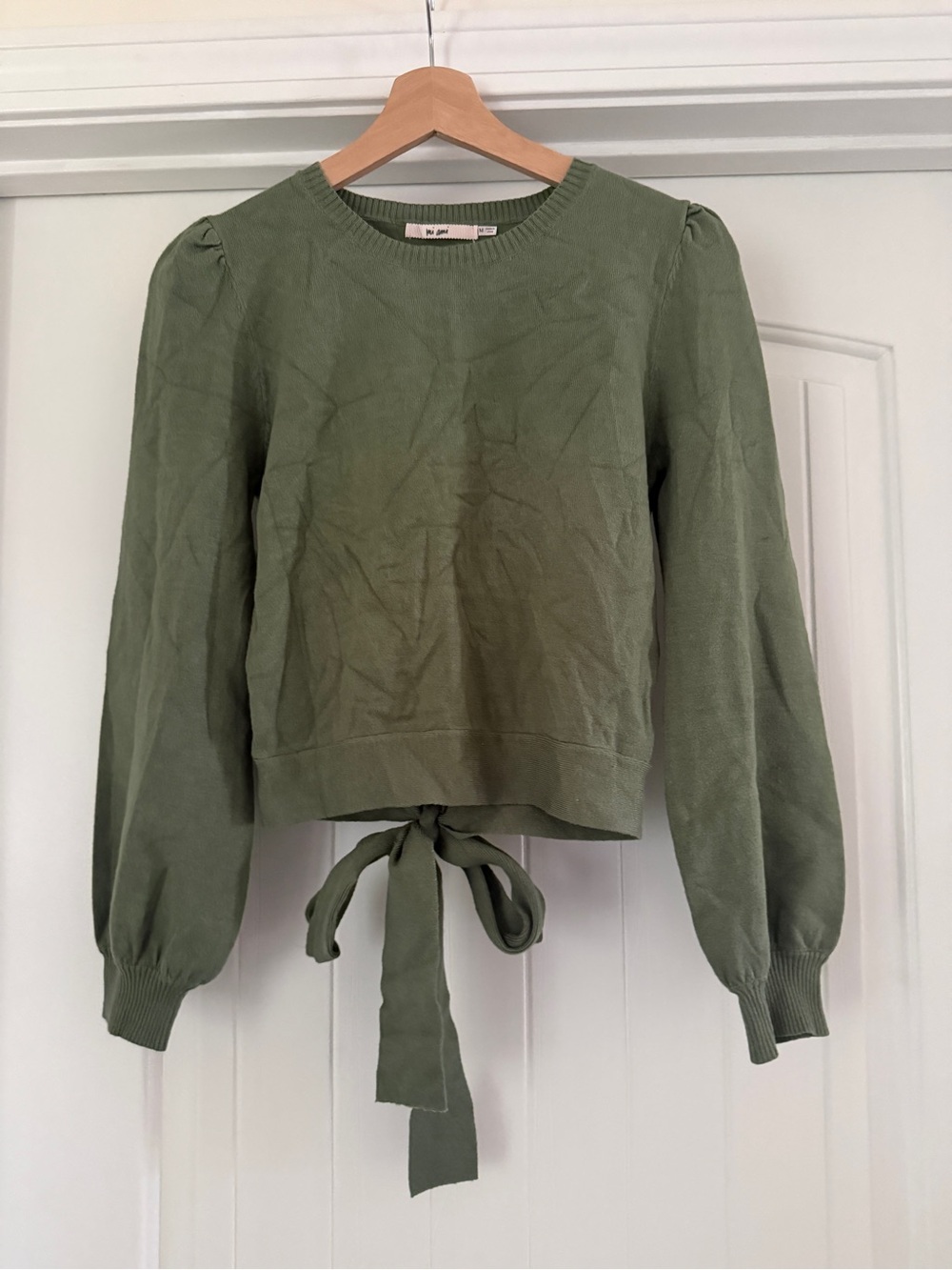 miami Olive Pleated Sleeve Tie-Back Sweatshirt